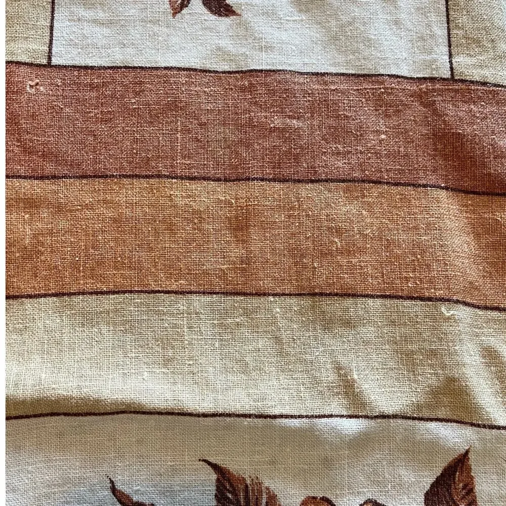 84 x 53 70s Vintage Floral Tablecloth Brown Striped Fall Farmhouse Retro